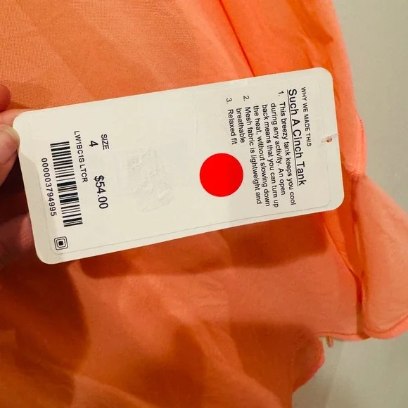Lululemon Such A Cinch Tank Top Women's Size 4 Orange Activewear Sleeveless‎ - Picture 4 of 4